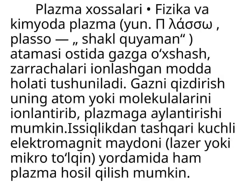 Plazma xossalarni va tafsiflarni o‘rganish 3