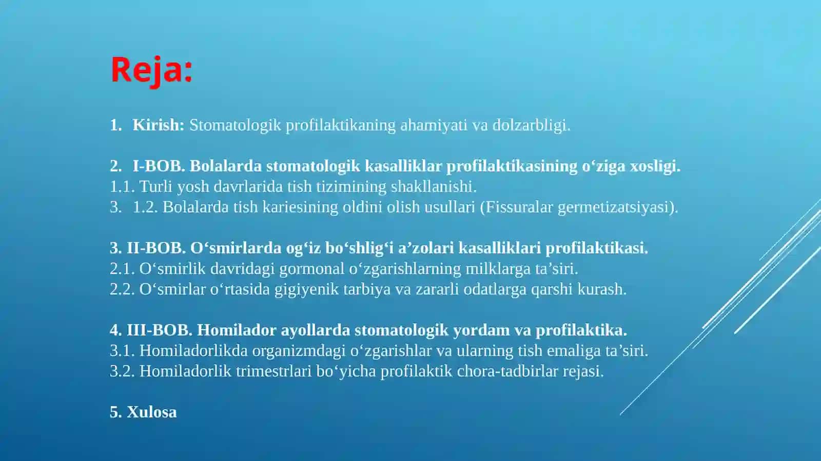 Bolalar va o'smirlarda stomatologik kasalliklar profilaktikasini o'tkazishning o'ziga xos xususiyatlari. Homilador ayollarda stomatologik kasalliklar profilaktikasi 3