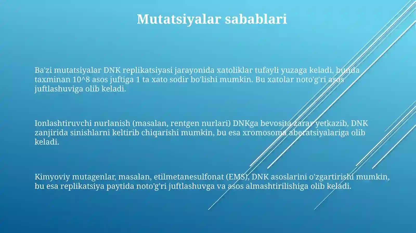 Mutatsiyalar sabablari shakllari ahamiyati va biologik oqibatlari 3