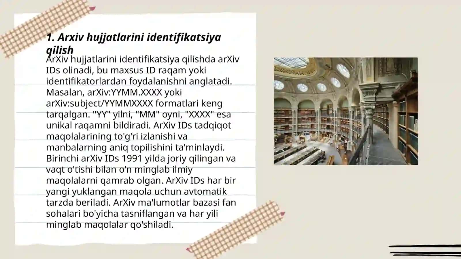 Arxivchilarning hujjatlarni olishi, saqlashi va roʻyhatga olishi 3