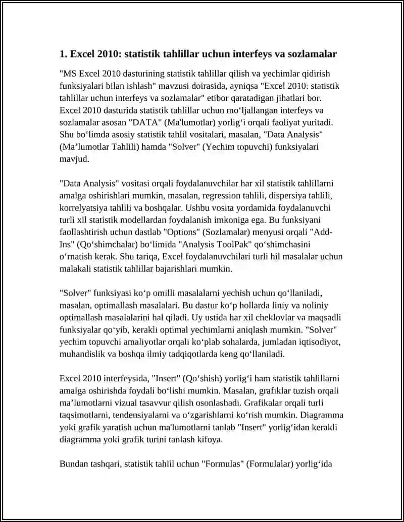 MS EXCEL-2010 DASTURINING STATISTIK TAHLILLAR QILISH VA YECHIMLAR QIDIRISH FUNKSIYALARI BILAN ISHLASH 3