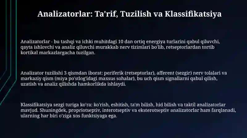 Analizatorlar va ularning oliy nerv sistemasi bilan bog'liqligi 3