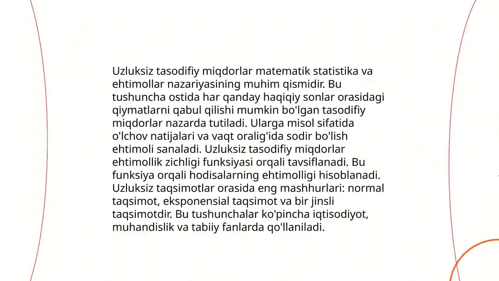 Uzluksiz tasodifiy miqdorlarning tipik taqsimot funksiyalari 3