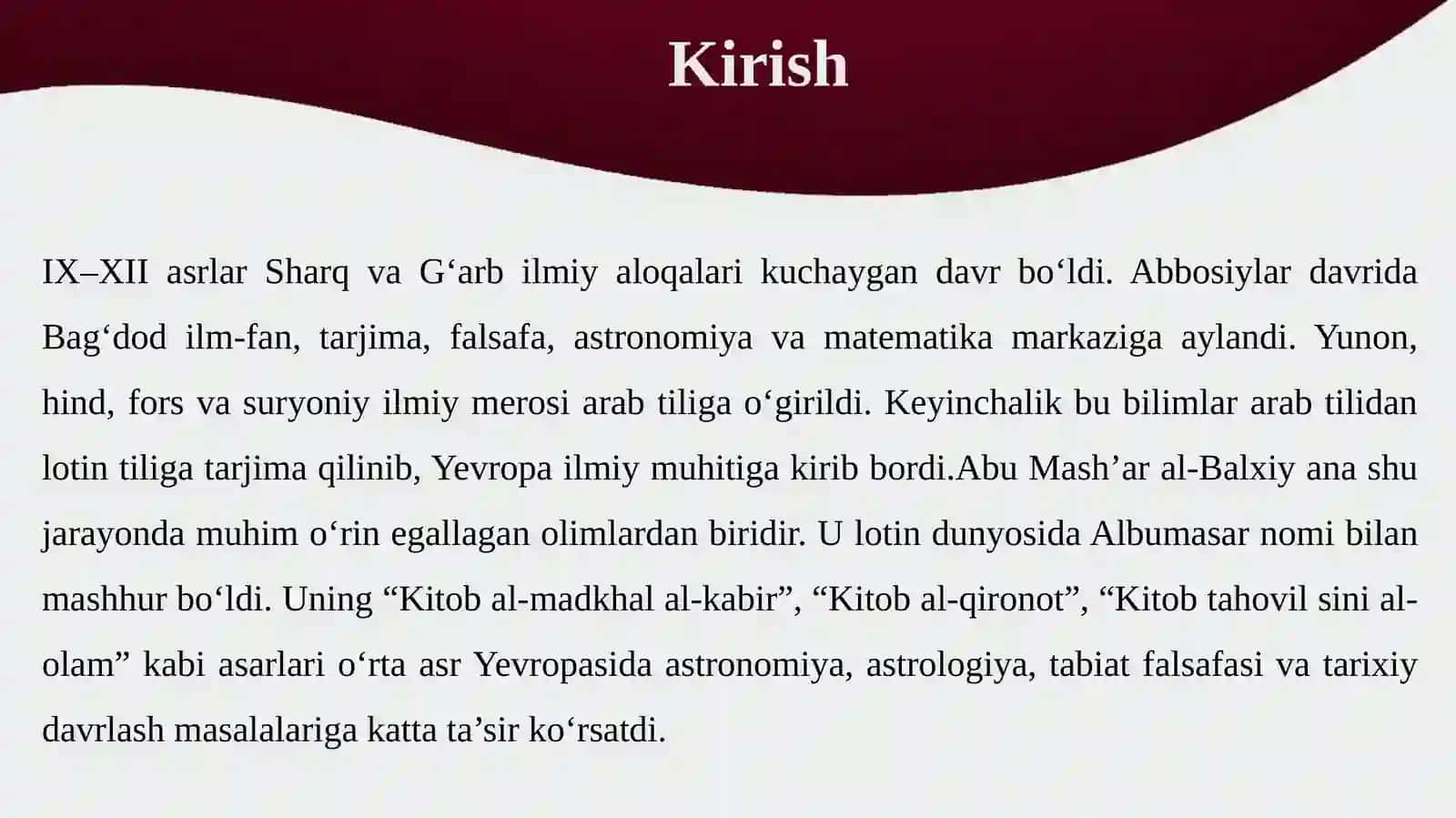 Abu Mash’ar al-Balxiyninng lotincha tarjima qilingan asarlari va ularning fan tarixidagi 3