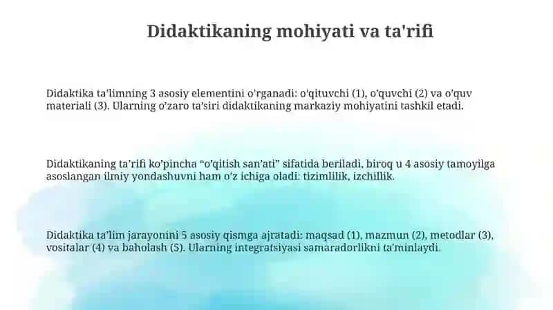 Didaktika tushunchasining mazmuni, fanning predmeti, maqsad va vazifalari 3