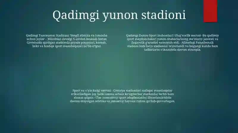 Qadimgi Dunyo Sport Inshoatlari 3