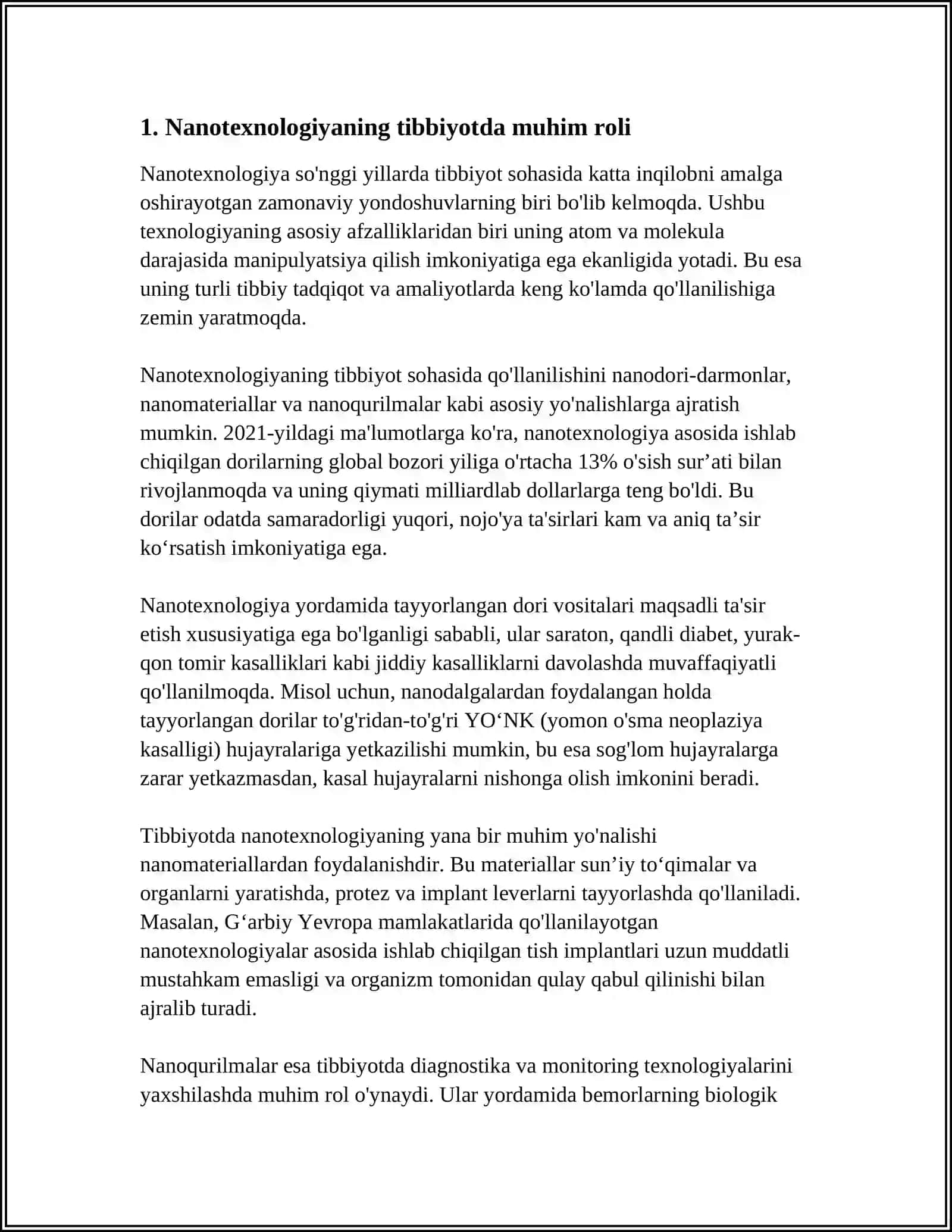 BUGUNGI KUN TIBBIYOTINING TURLI SOXALARIDA NANOTEXNALOGIYALARDAN FOYDALANISHNING ASOSIY SABABLARI HAMDA UNING NATIJALARI 3