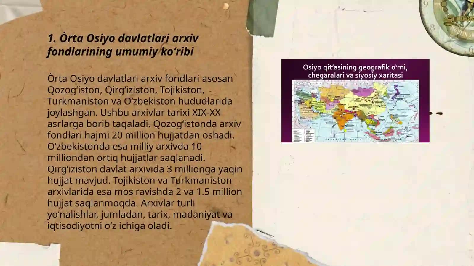 Òrta Osiyo davlatlari arxiv fondlarining Òzbekiston tarixini yoritishdagi oʻrni 3