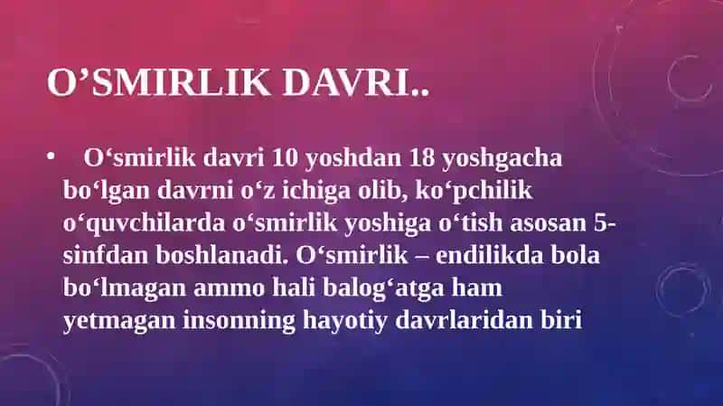 O’smirlik davri 3