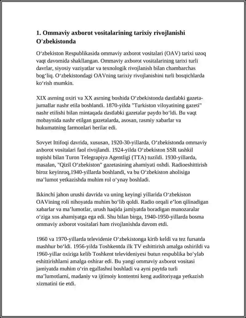 O'ZBEKISTON RESPUBLIKASIDA OMMAVIY AXBOROT VOSITALARINING FAOLIYATI 3