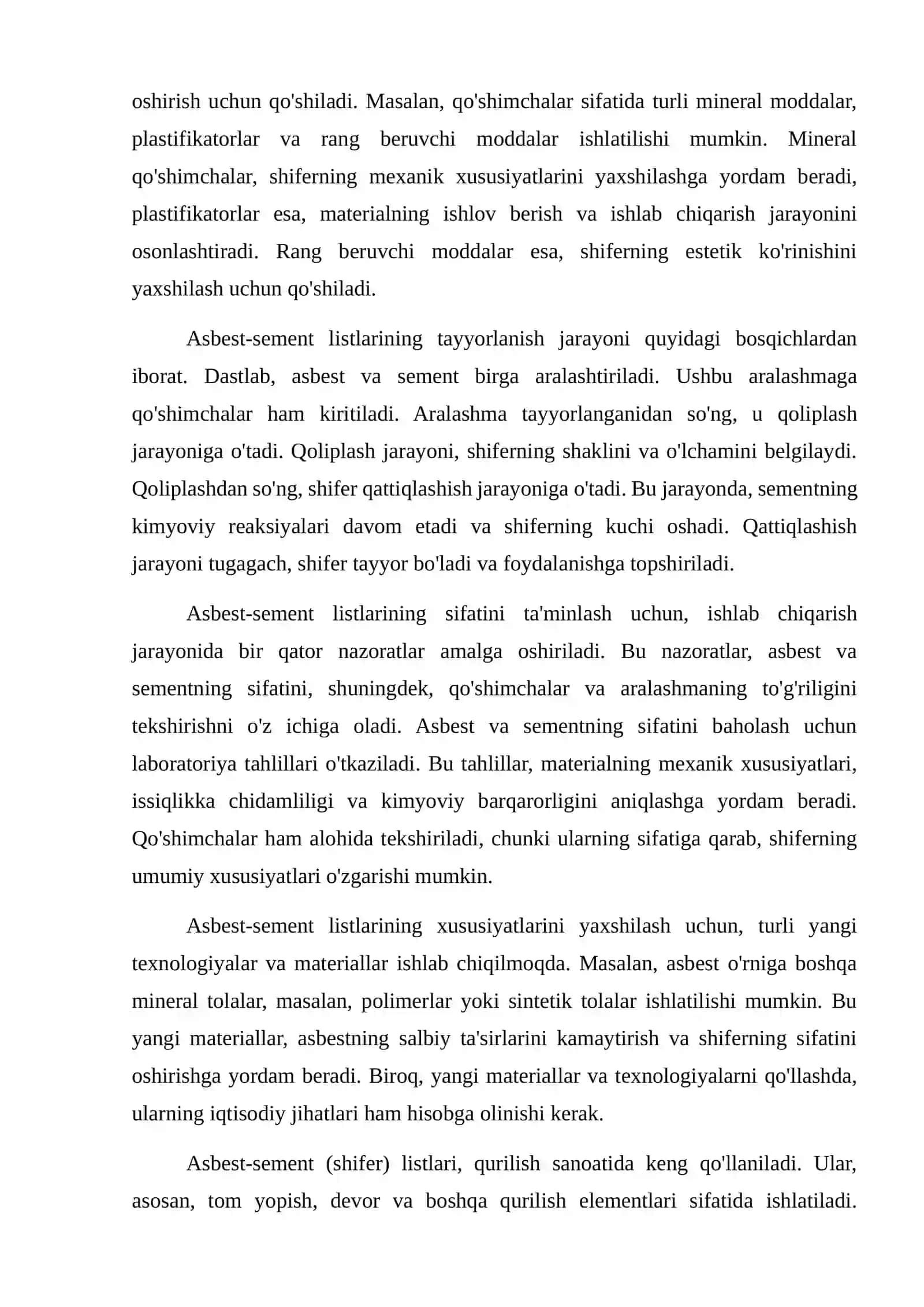 Asbest-sement (shifer) listlari qoliplash texnalogik jarayonining oziga xos xususiyatlari 3