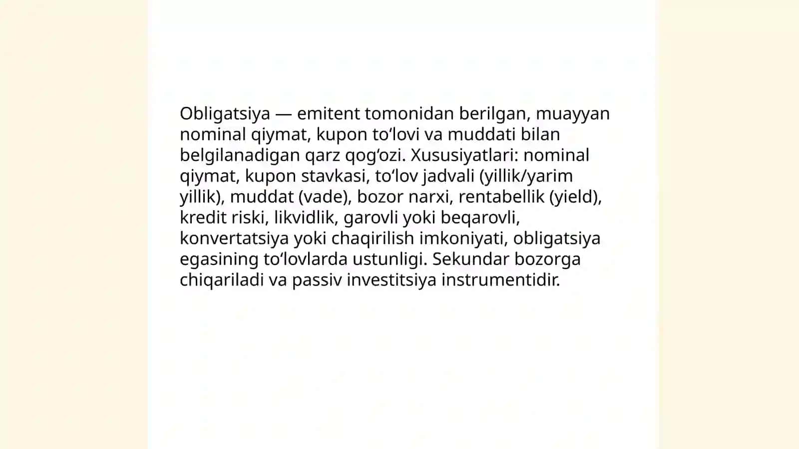 Obligatsiyalar va ularning bozor mexanizmidagi roli 3