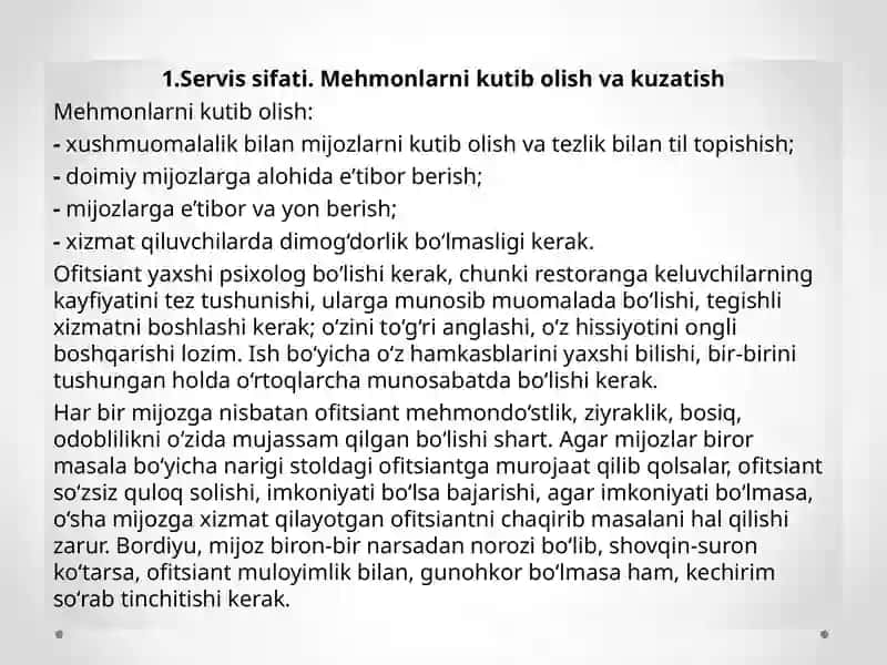 RESTORANLARDA MEHMONLAR ISHONCHI. BARLARDAGI SERVIS 3
