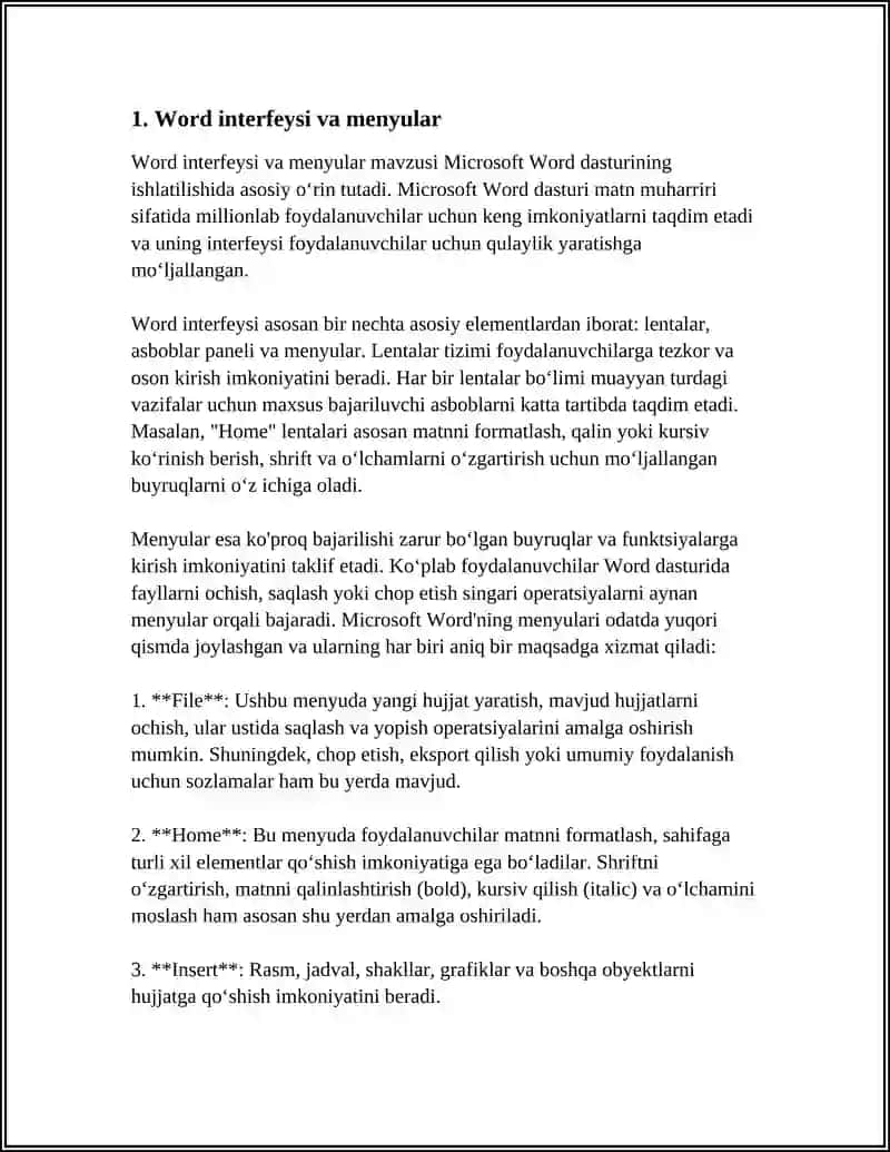 Word interfeysi va menyular 3