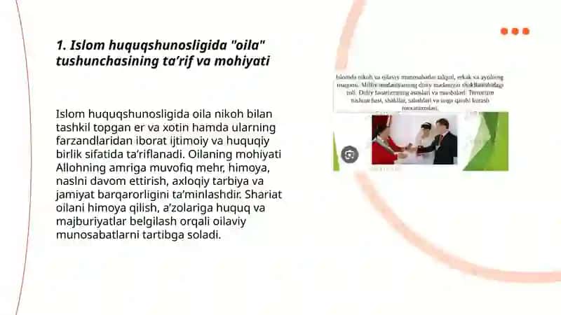 Islom huquqshunosligida oila, nikoh, taloq, idda, zihor tushunchalarini taʼriflash 3