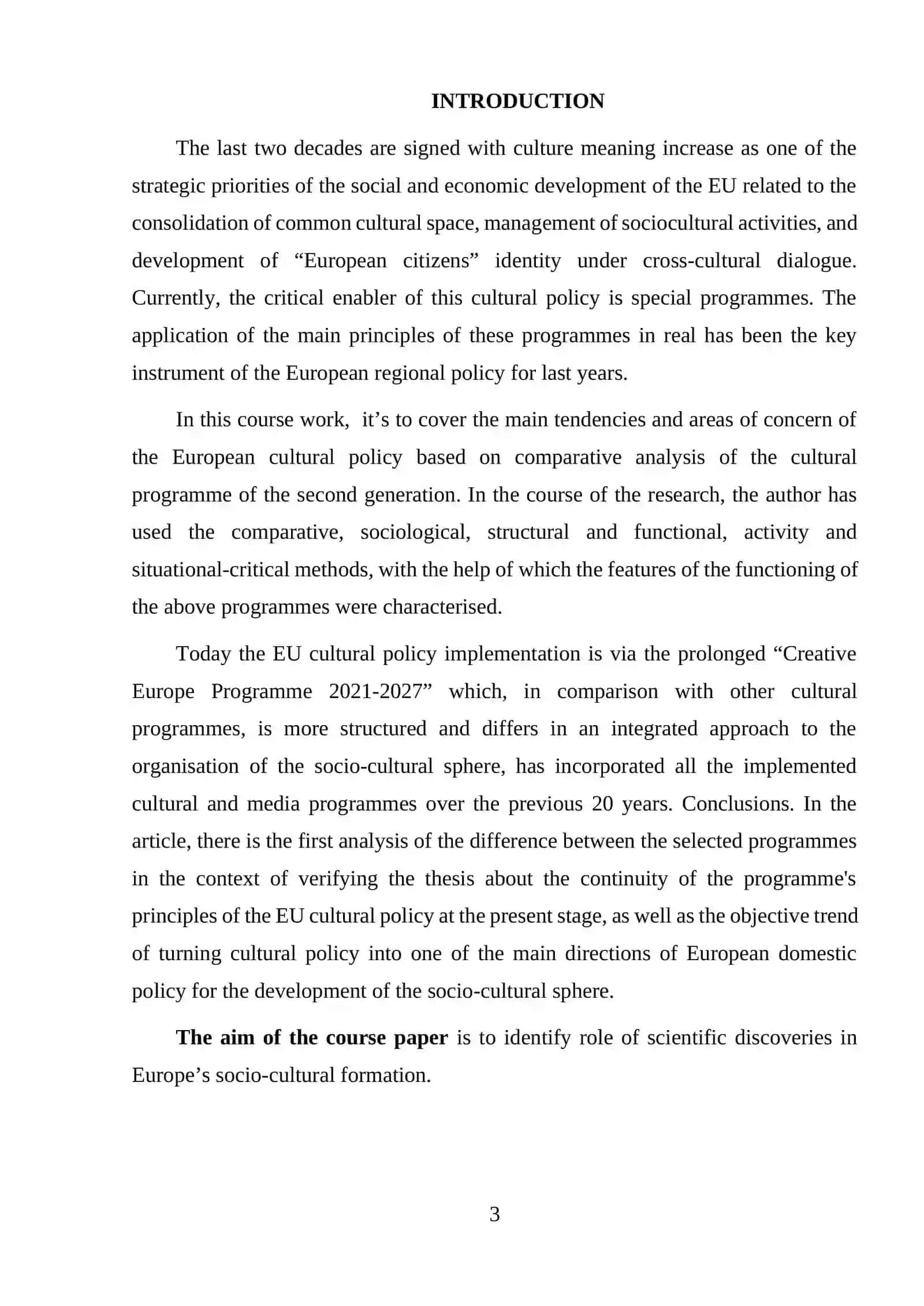 THE ROLE OF SCIENTIFIC DISCOVERIES IN EUROPE’S SOCIO-CULTURAL FORMATION 3
