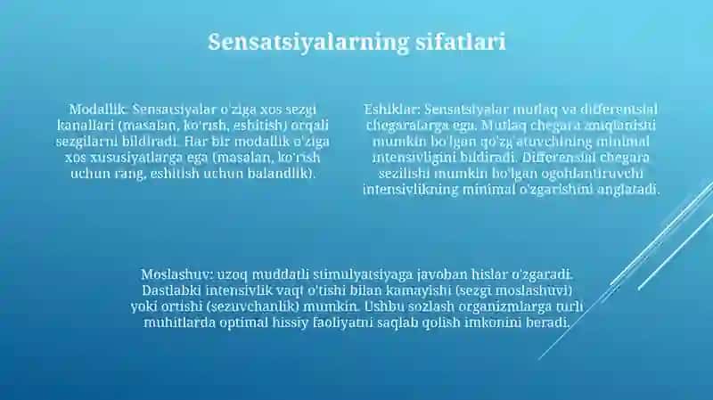 Hissiyot Va Idrok, Sezgilarning Sifatlari, Turlari 3