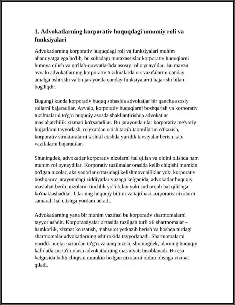 ADVOKATLARNING KORPORATIV HUQUQLARIDAGI O'RNI 3