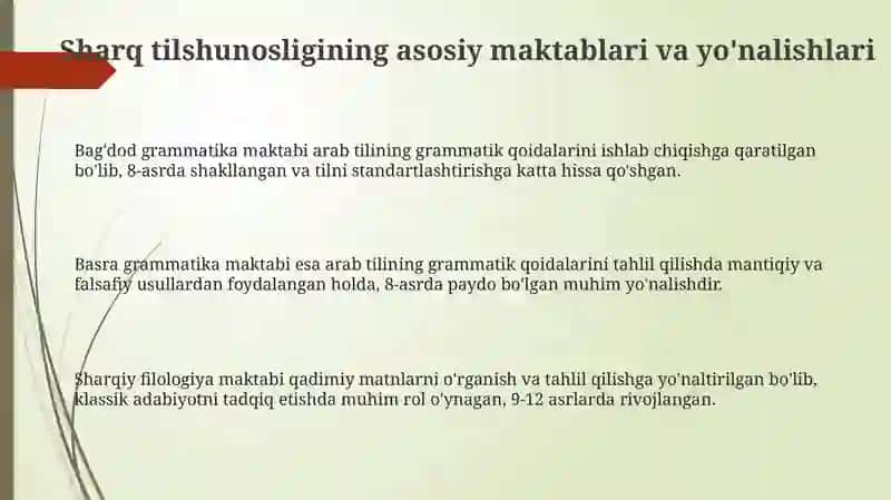 Bag'dod grammatika maktabi arab tilining grammatik qoidalarini ishlab chiqishga qaratilgan 3