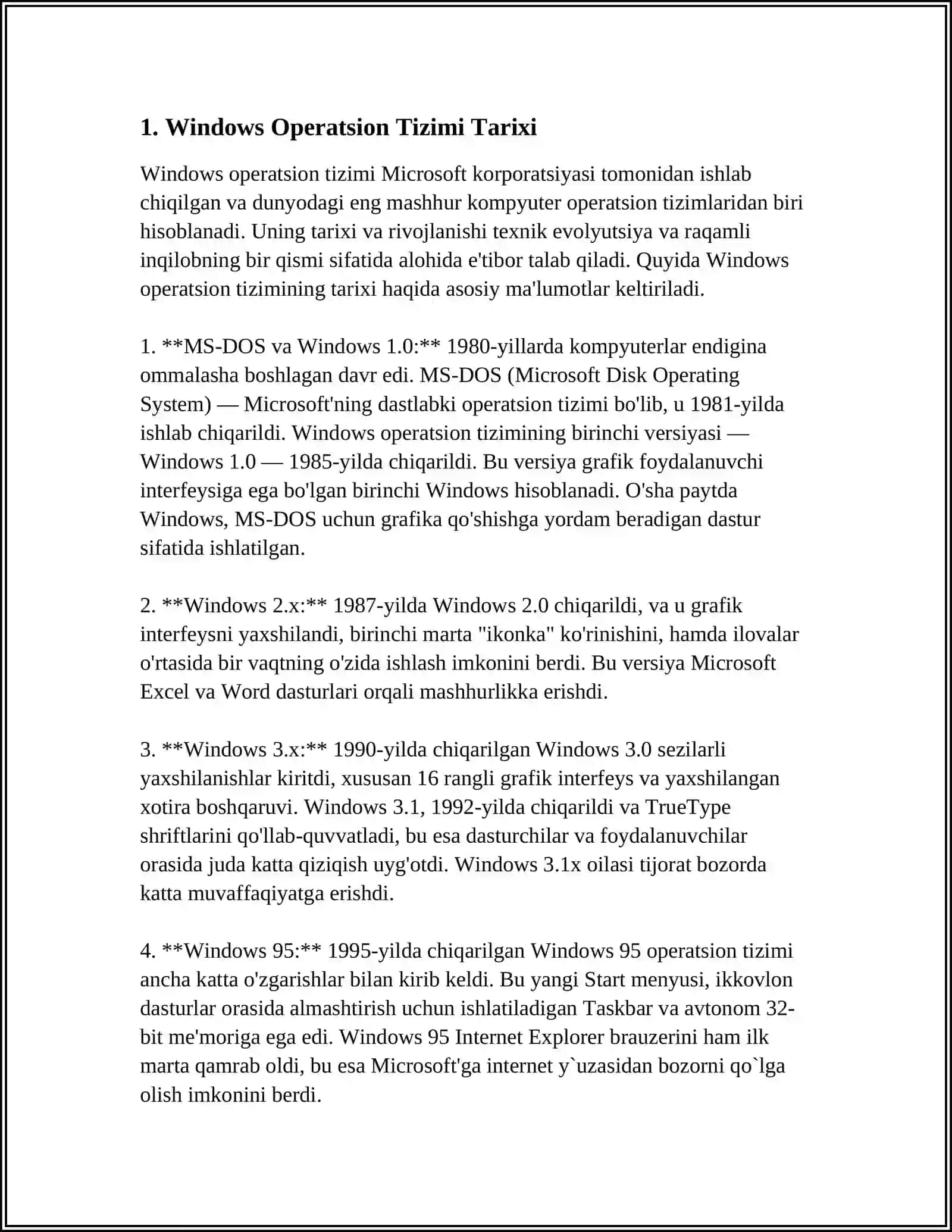 MUSTAQIL ISH Mavzu: WINDOWS OPERATSION TIZMI 3