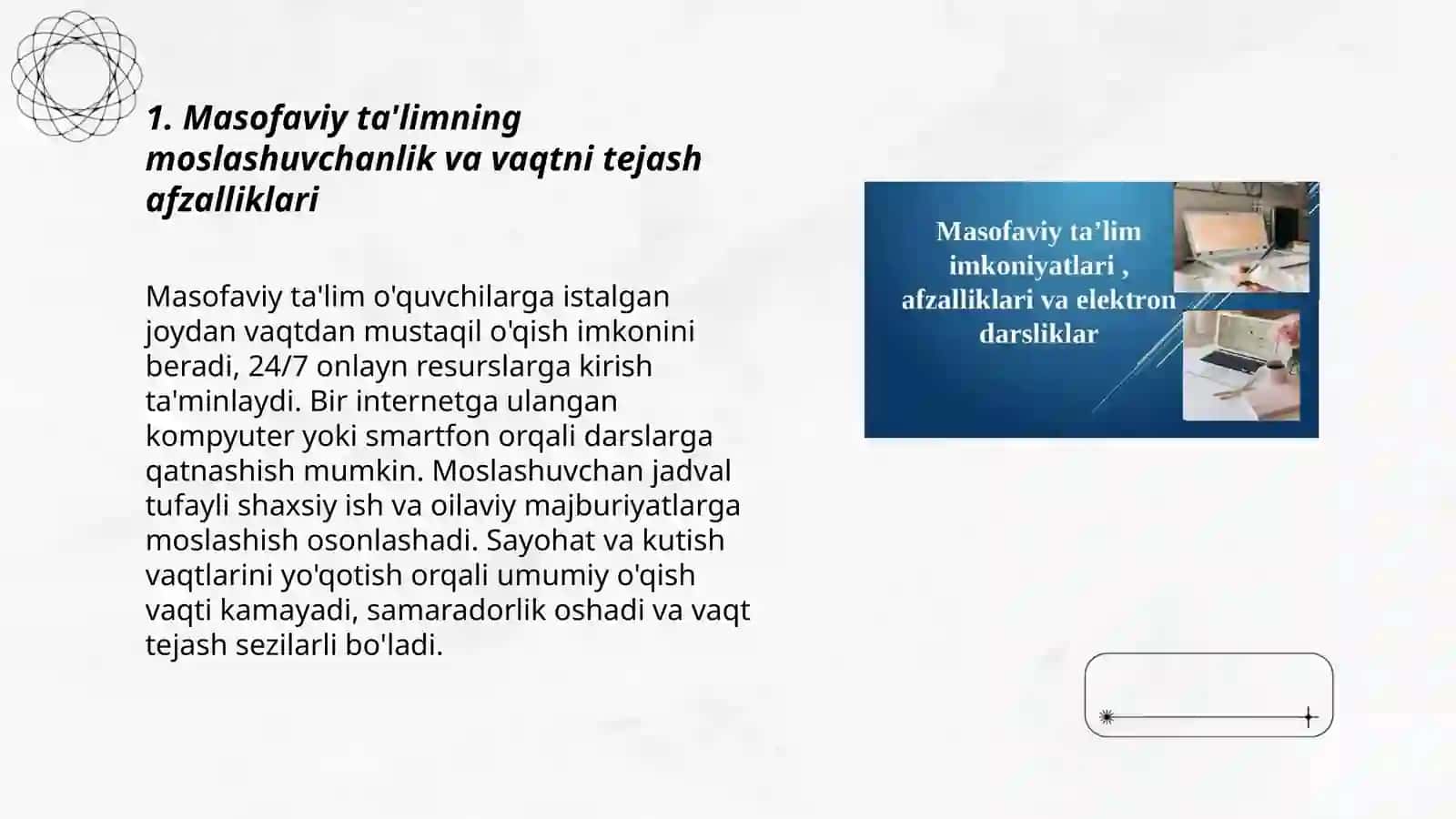 Masofali ta'lim imkoniyatlari afzalliklari va elektron darsliklar 3