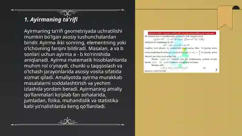 Ayirmaning ta'rifi,uning mavjudligi va yagonaligi 3