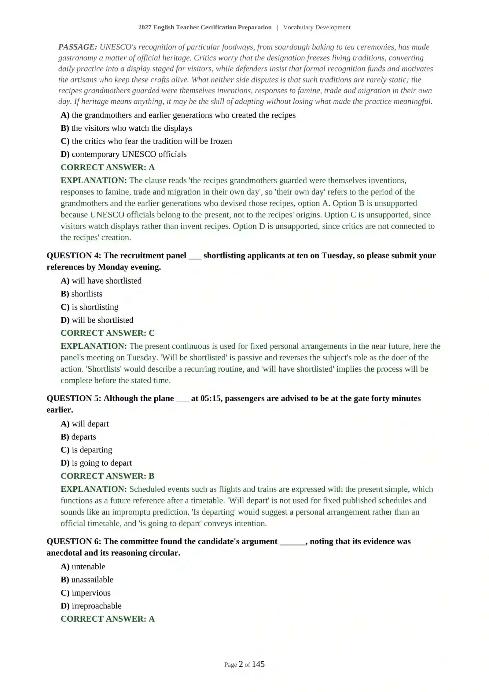 ENGLISH LANGUAGE TEACHER ASSESSMENT - VOCABULARY DEVELOPMENT - 2027 CERTIFICATION PREPARATION 3