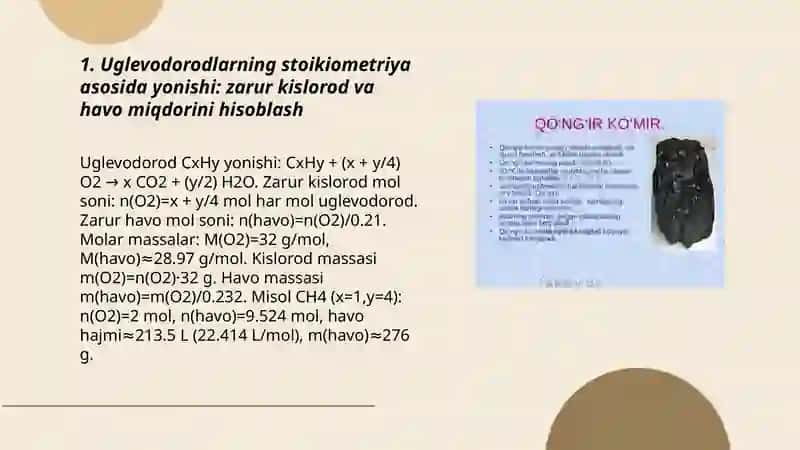 Yoqilg'i va yonish jarayonlariga oid masalalar yechish 3