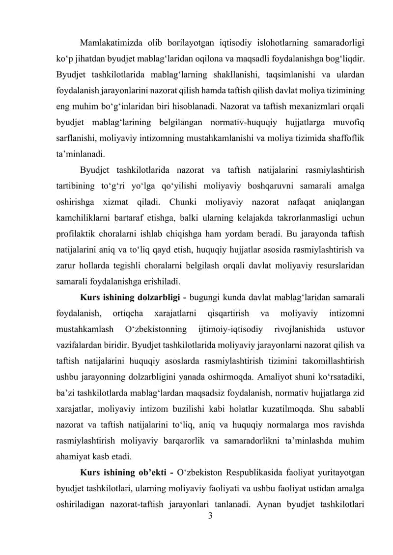 Byudjet tashkilotlarida nazorat va taftish natijalarini rasmiylashtirish tartibi 3