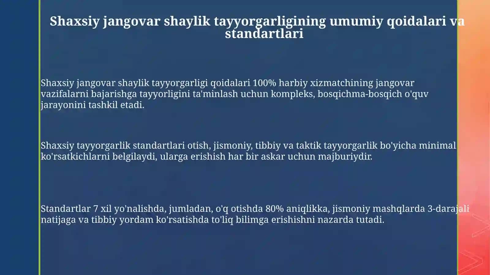 Shaxsiy jangovar shaylik tayyorgarligini tekshirish va baholash 3