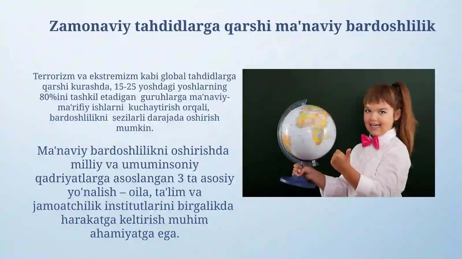 Jamiyatda milliy va umuminsoniy qadriyatlarning shakllanishida ma'naviy tarbiya omilining ahamiyati 3