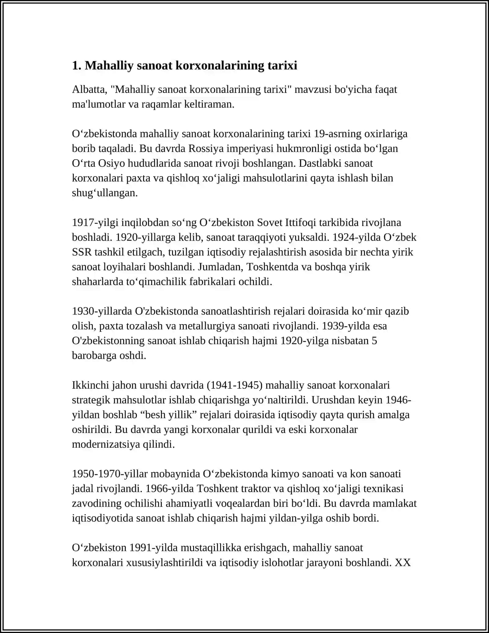 VILOYATIMIZDAGI SANOAT KORXONALARI VA ULAR ISHLAB CHIQARADIGAN MAHSULOTLAR MAVZUSIDA NAZARIY MA’LUMOT YOZISH 3