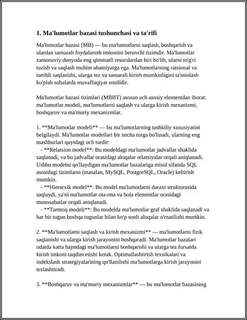 MALUMOTLAR BAZASI HAQIDA TUSHUNCHA 3