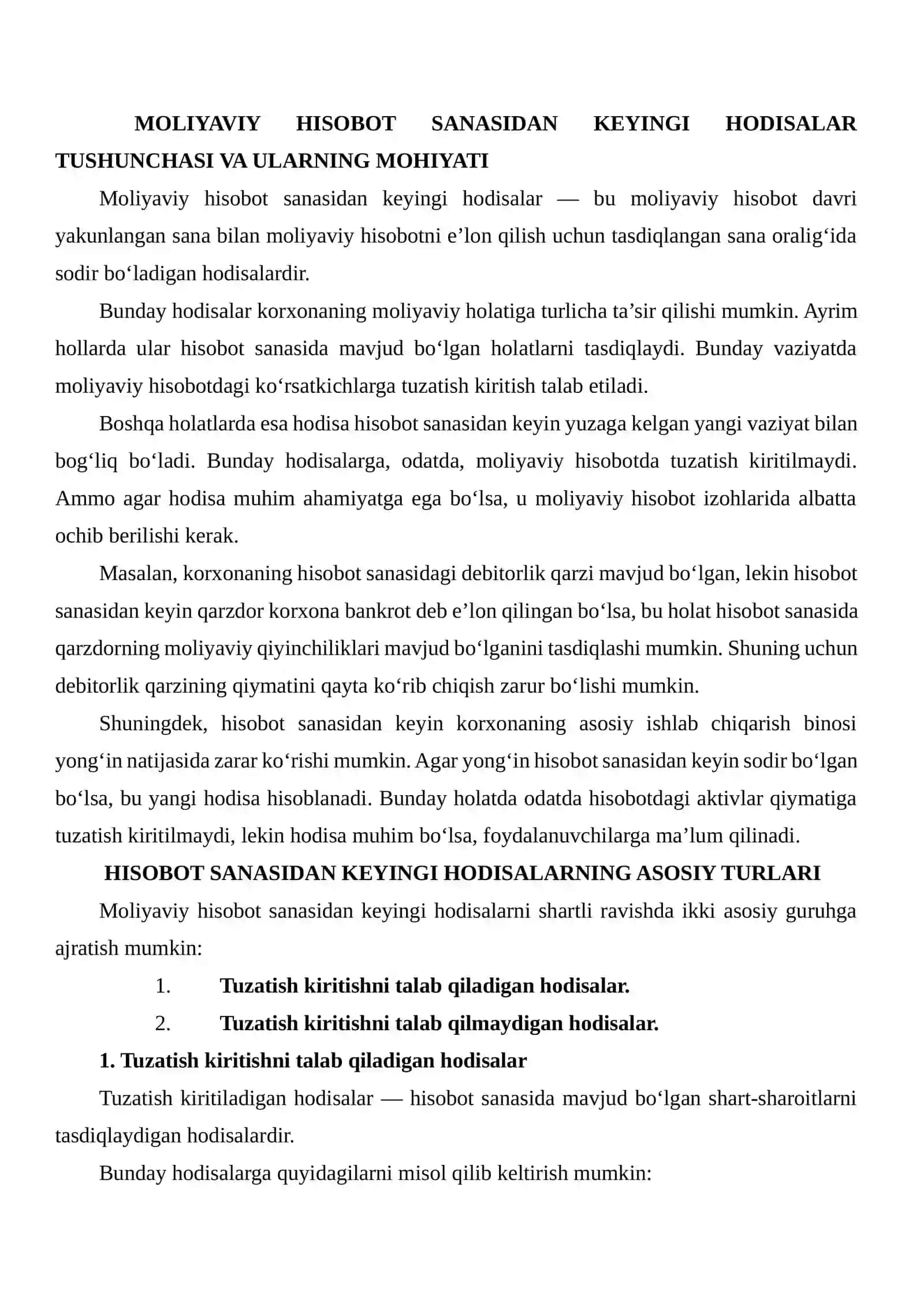 Moliyaviy Hisobot Sanasidan so‘ng Ro‘y Berishi Mumkin Bo‘lgan Holatlarni Baholash 3