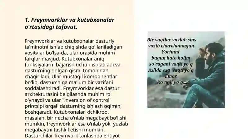 Freymworklarning bir-biridan farqi, afzalliklari, kamchiliklari 3