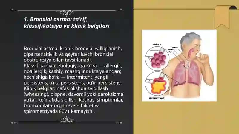 O'pka to'qimasida xavo ortib ketish sindromi(bronxial astma, o'pka emfizemasi) 3