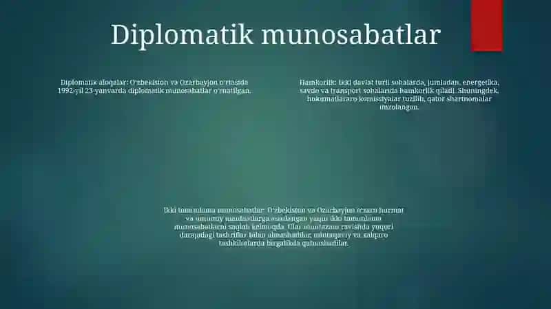 O'Zbekiston Respublikasi Va Azarbayjon Respublikasining Hamkorligi Va Munosabatlari 3