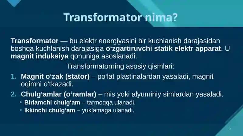Uchfazali, ikkichulg`amli transformatorlarlarining ulanishi va transformatsiya koeffsiyentlari 3