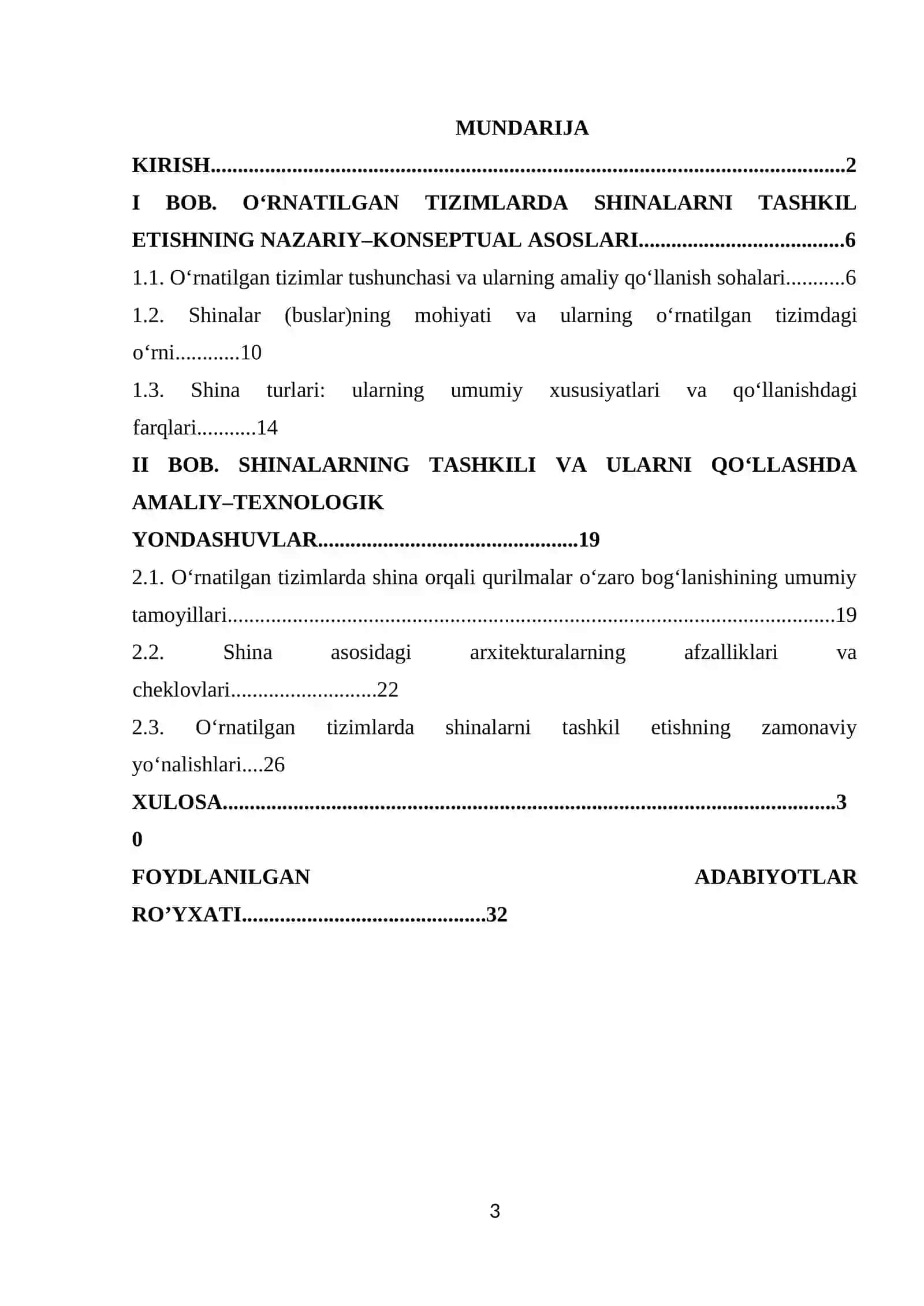 KURS ISHI: O'RNATILGAN TIZIMLARDA SHINALARNI TASHKIL ETILISHI 3