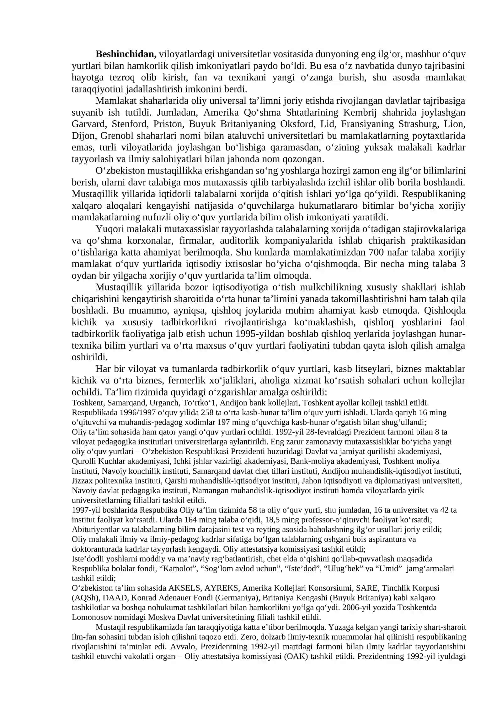 Oʻzbekiston Respublikasida ta’lim sohasida amalga oshirilgan islohotlar 3