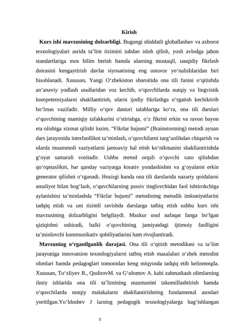 Dars jarayonida “fikrlar hujumi” metodidan foydalanish 3