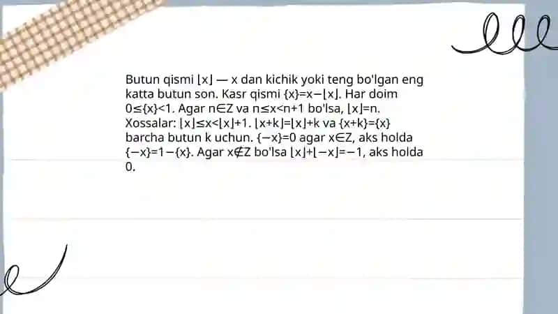 Nomalumni butun va kasr qismi qatnashgan tenglamalar sistemasi 3
