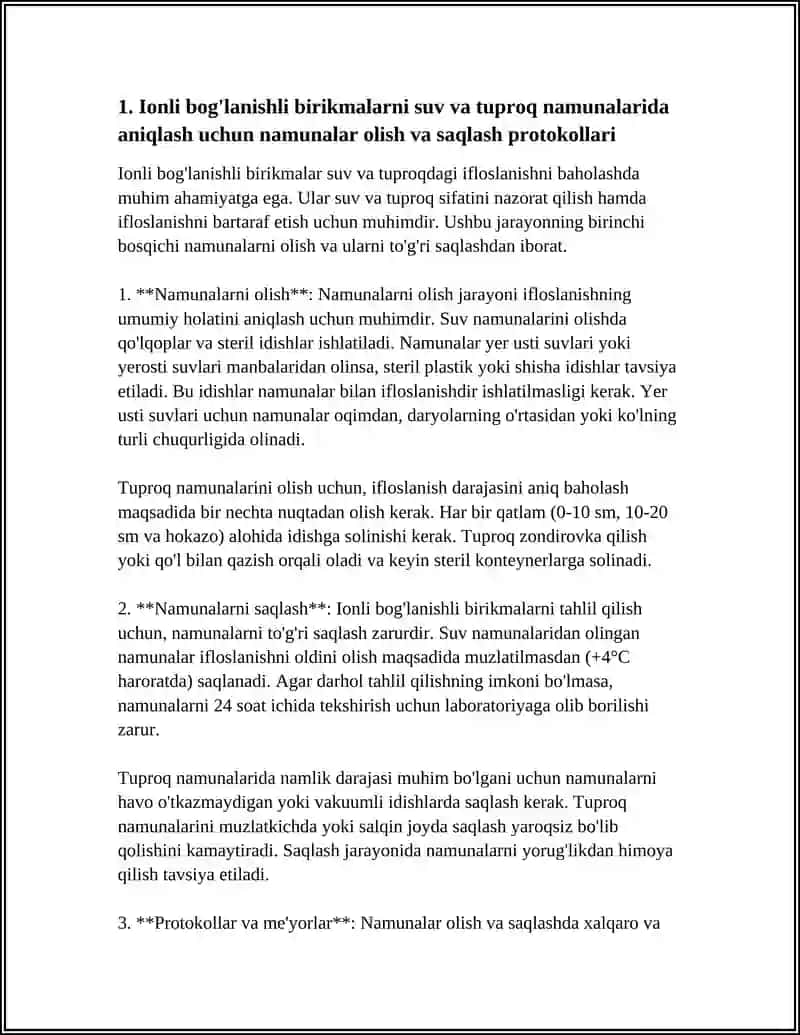 Ionli Bog'lanishli Birikmalarni Suv va Tuproq Aniqlash Usullari 3