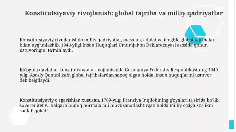 Konstitutsiyaviy rivojlanish: global tajriba va milliy qadriyatlar 3