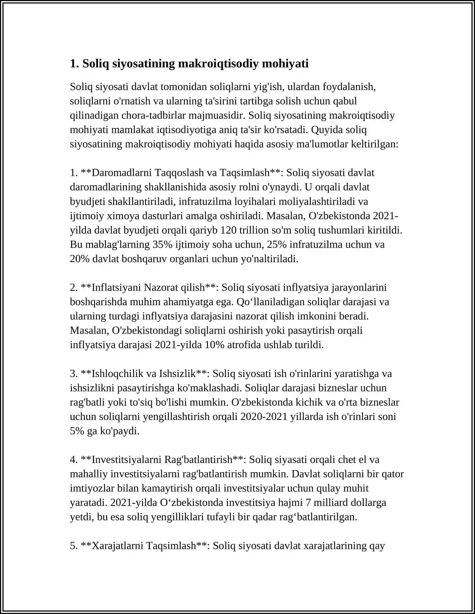 SOLIQLARNING MAKROIQTISODIY MOHIYATI VA SOLIQ YUKINING O'ZGARISHI OQIBATLARI 3