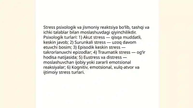 Stress va stressni bartataf etuvchi psixologik mashg‘ulotlar 3