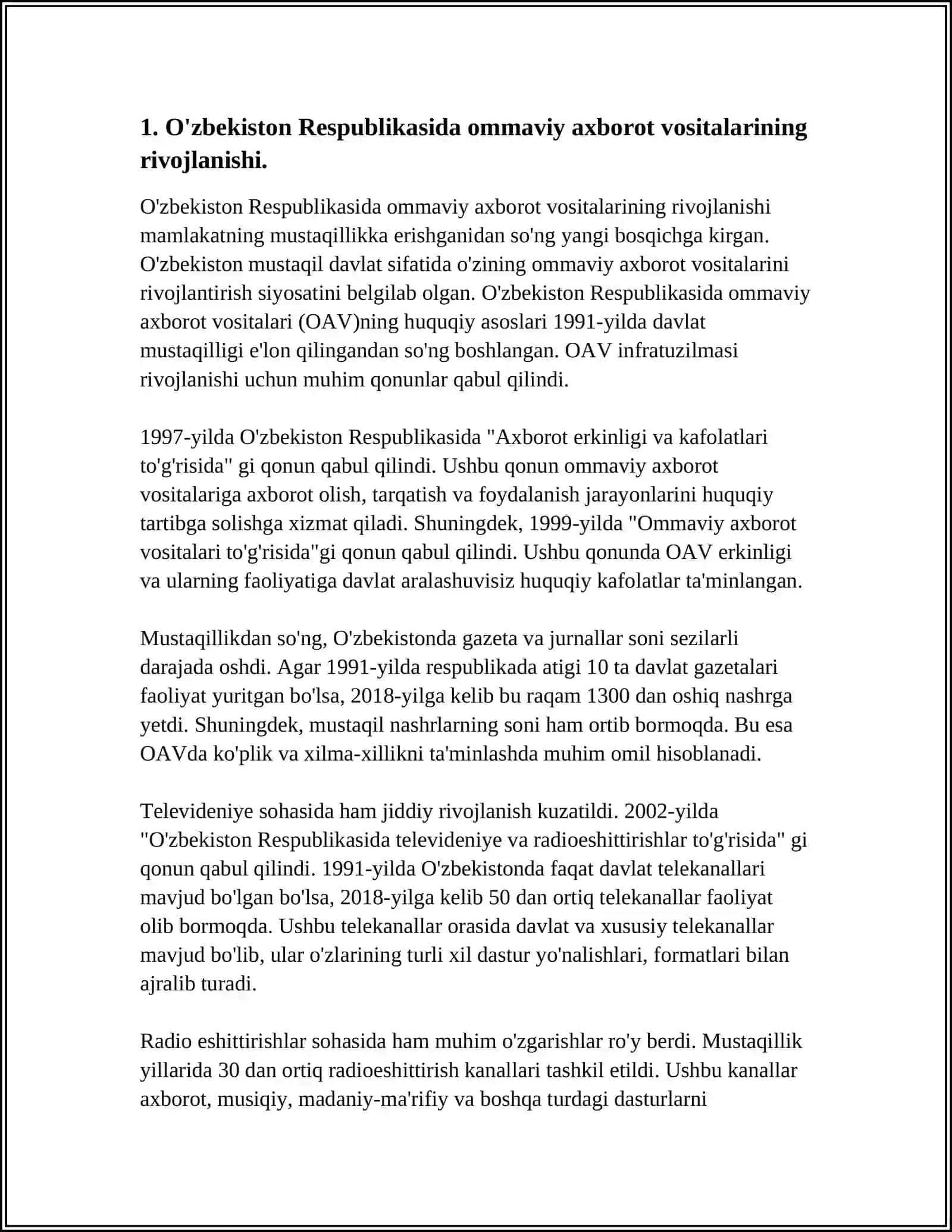 O'ZBEKISTON RESPUBLIKASIDA OMMAVIY AXBOROT VOSITALARINING FAOLIYATI (O'ZGARISH VA MUAMMOLAR) 3