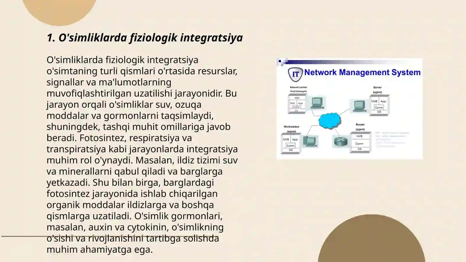 O'simliklarda integratsiya va boshqariluv tizimlari 3