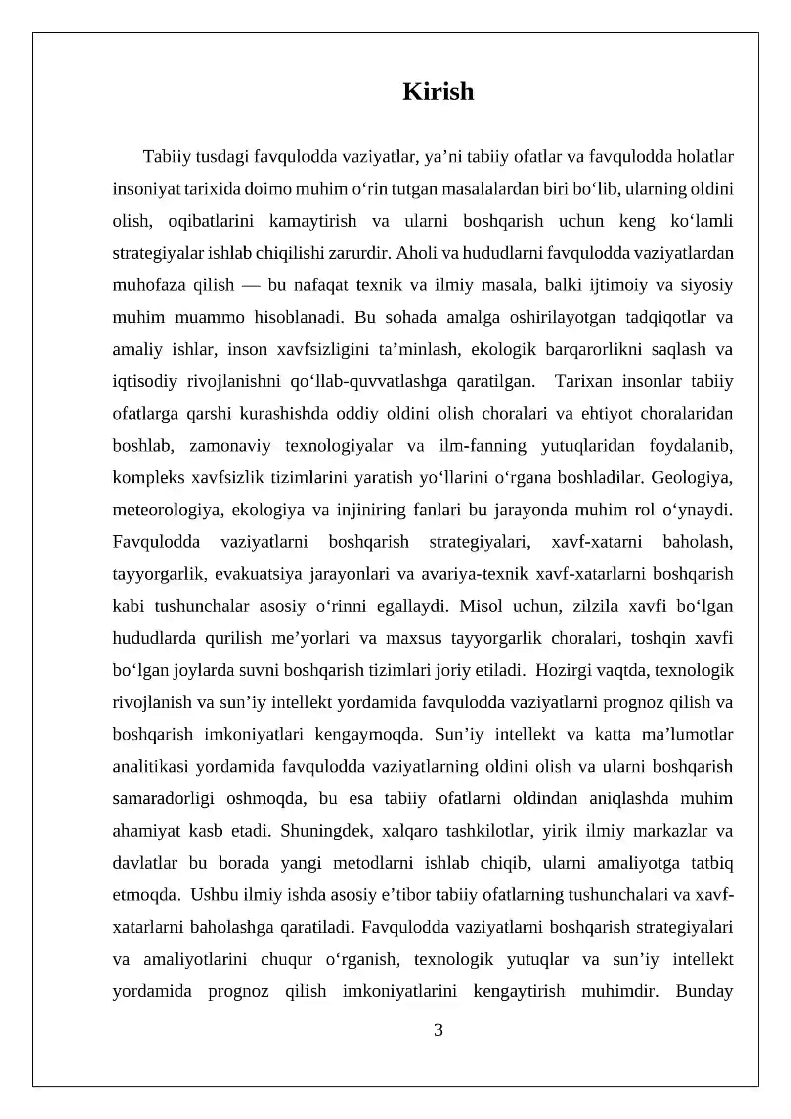 AHOLI VA HUDUDLARNI TABIIY TUSDAGI FAVQULODDA VAZIYATLARDAN MUHOFAZA QILISHNI TASHKIL ETISH 3