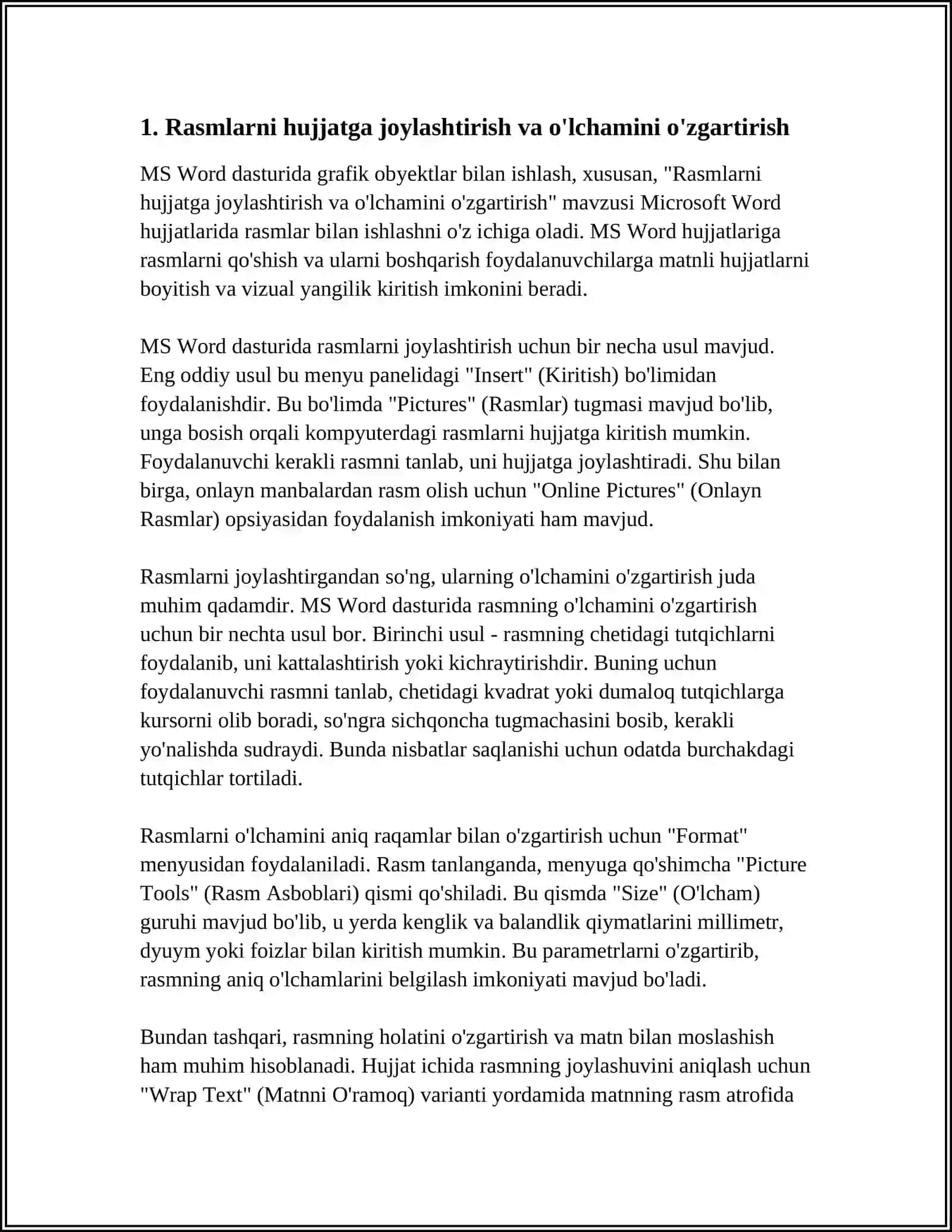 MS WORD DASTURIDA GRAFIK OBYEKTLAR BILAN ISHLASH 3
